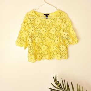 $5!!! Forever 21 Yellow Floral Lace Crop Top